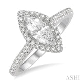 3/4 Ctw Round Cut Diamond Engagement Ring With 1/2 ct Marquise Cut Center Stone in 14K White Gold