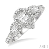 1 Ctw Past, Present & Future Round Cut Diamond Engagement Ring With 3/8 ct Pear Cut Center Stone in 14K White Gold