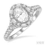 3/8 Ctw Oval Shape Baguette and Round Cut Diamond Semi Mount Engagement Ring in 14K White Gold