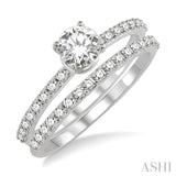 1 Ctw Diamond Wedding Set with 3/4 Ctw Round Cut Engagement Ring and 1/3 Ctw Wedding Band in 14K White Gold