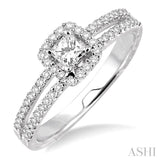 1/2 Ctw Diamond Engagement Ring with 1/5 Ct Princess Cut Center Stone in 14K White Gold