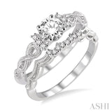 3/8 Ctw Diamond Wedding Set with 1/3 Ctw Round Cut Engagement Ring and 1/20 Ctw Wedding Band in 14K White Gold