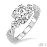 1/2 Ctw Diamond Engagement Ring with 1/5 Ct Princess Cut Center Stone in 14K White Gold