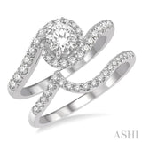 1 Ctw Diamond Wedding Set With 7/8 ct Swirl Round Center Diamond Engagement Ring and 1/6 ct Wedding Band in 14K White Gold