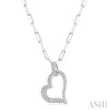 Pave-Set Heart Shape Paper Clip Diamond Fashion Pendant