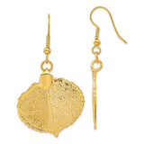 24k Gold Dipped Real Aspen Leaf Gold-tone Shepherd Hook Dangle Earrings