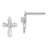Sterling Silver Rhodium-plated Polished CZ Cross Post Earrings