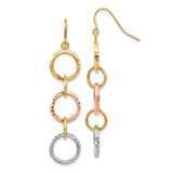 14k Tri-Color Diamond Cut Circle Dangle Earrings