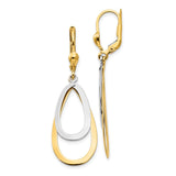 14k Two-tone Oval Leverback Tear Drop Earrings