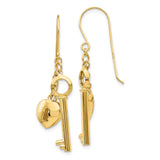 14K Gold Puff Heart Lock and Key Earrings