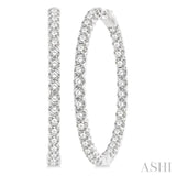 10 ctw Interior & Exterior Embellishment Round Cut Diamond Fashion 1 3/4 Inch Hoop Earring in 14K White Gold